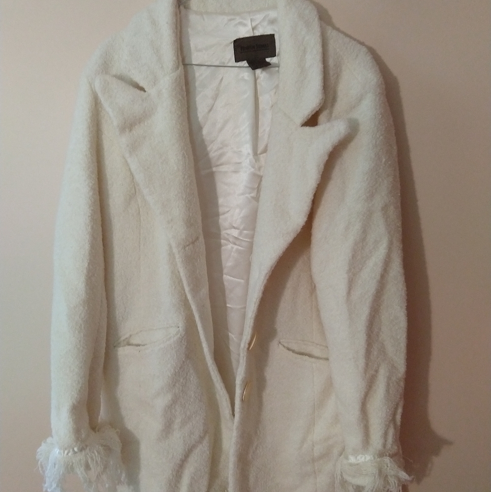 Brandon Thomas White L Coat with fringe 30% wool
